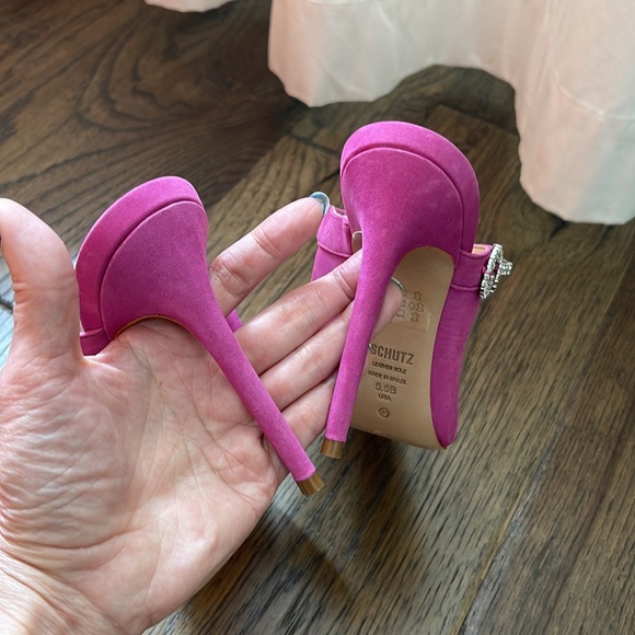 Schutz Elisah Pink Slip On Pointy Toe Embellished Upper High Stiletto Heel 5.5 - Picture 9 of 11